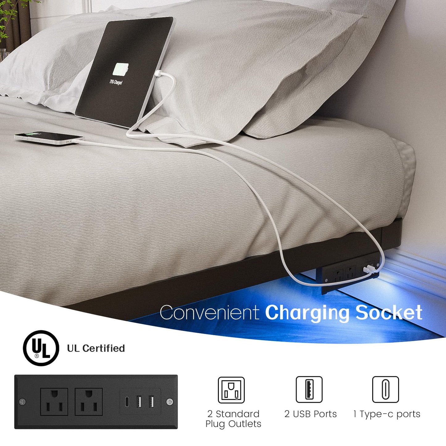 OLEVS Full LED Floating Bed Frame