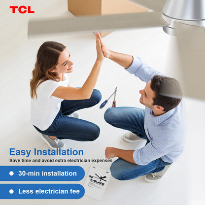 TCL 52" White Ceiling Fan with Light, 5 Blades, 6-Speed