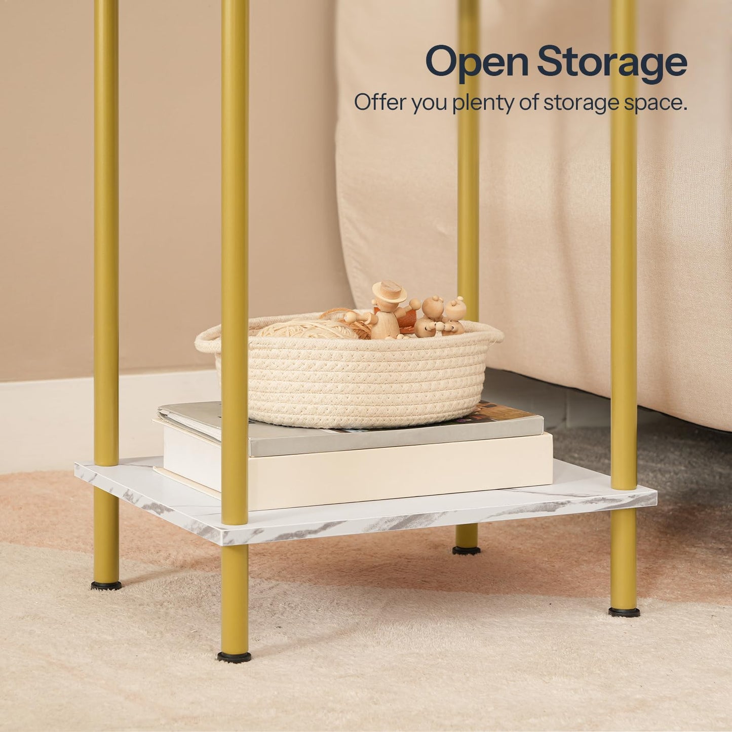 HOOBRO Small Side Table with Shelves