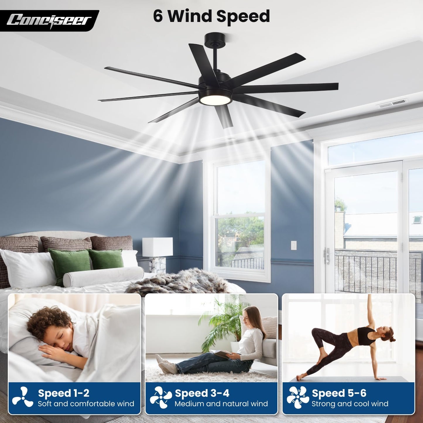 65" Modern Ceiling Fan with Light & Remote