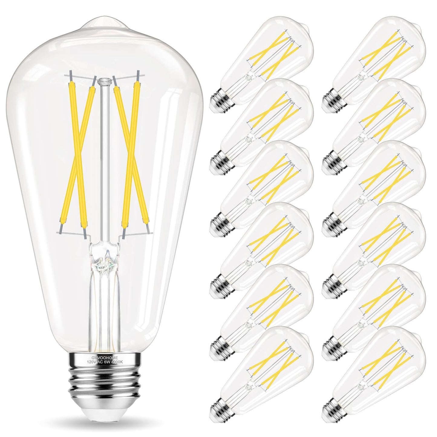 Edison LED Bulbs 60W, 4000K, 12-Pack