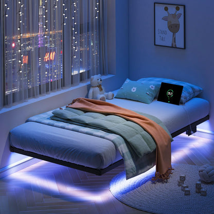 Floating Twin Bed Frame with LED & Charger