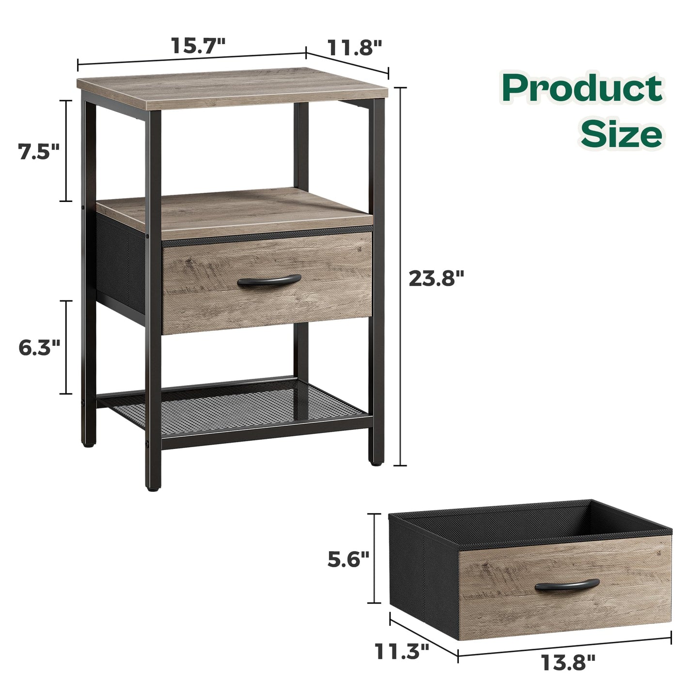 Huuger Fabric Nightstand, Rustic Brown