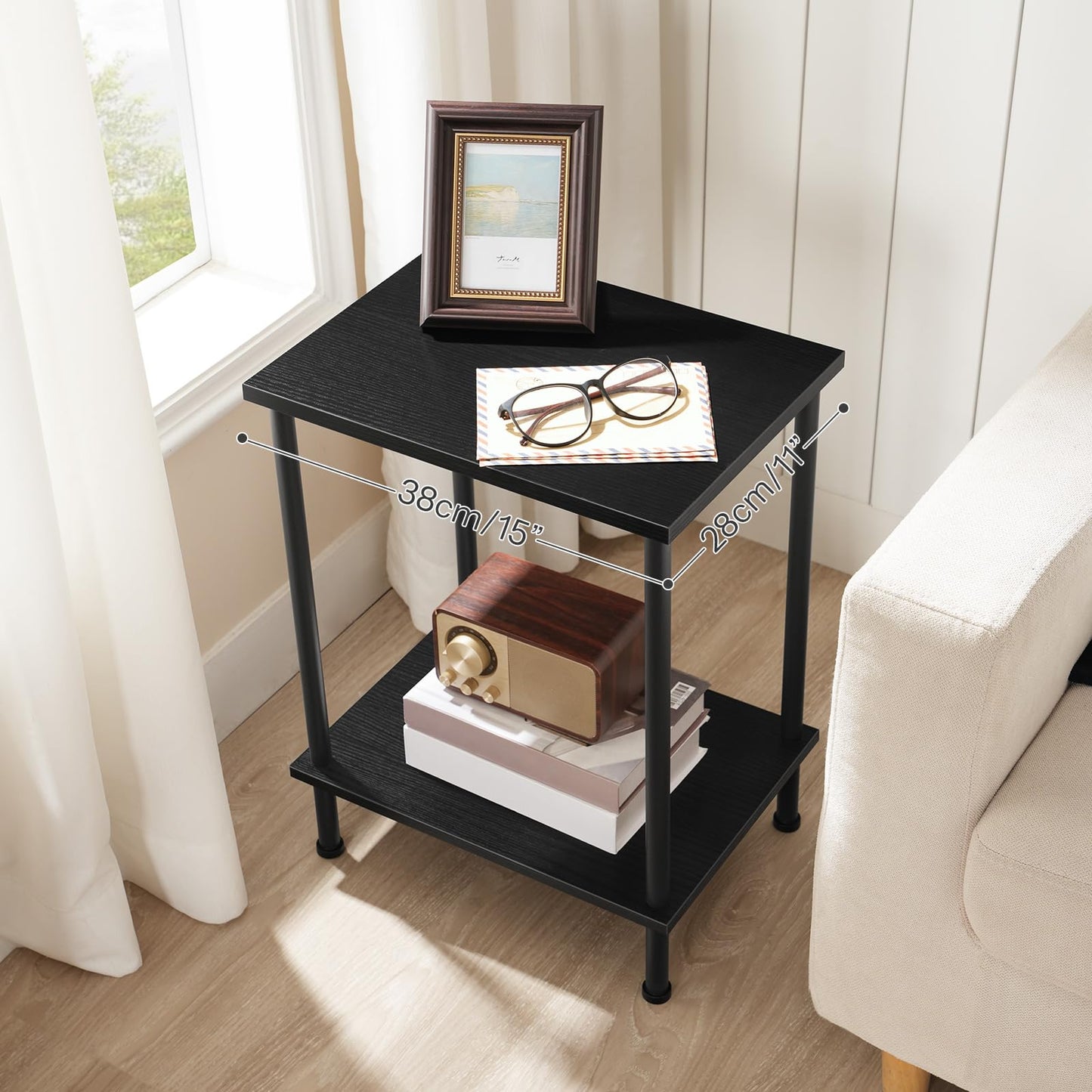 HOOBRO Small Side Table with Shelves