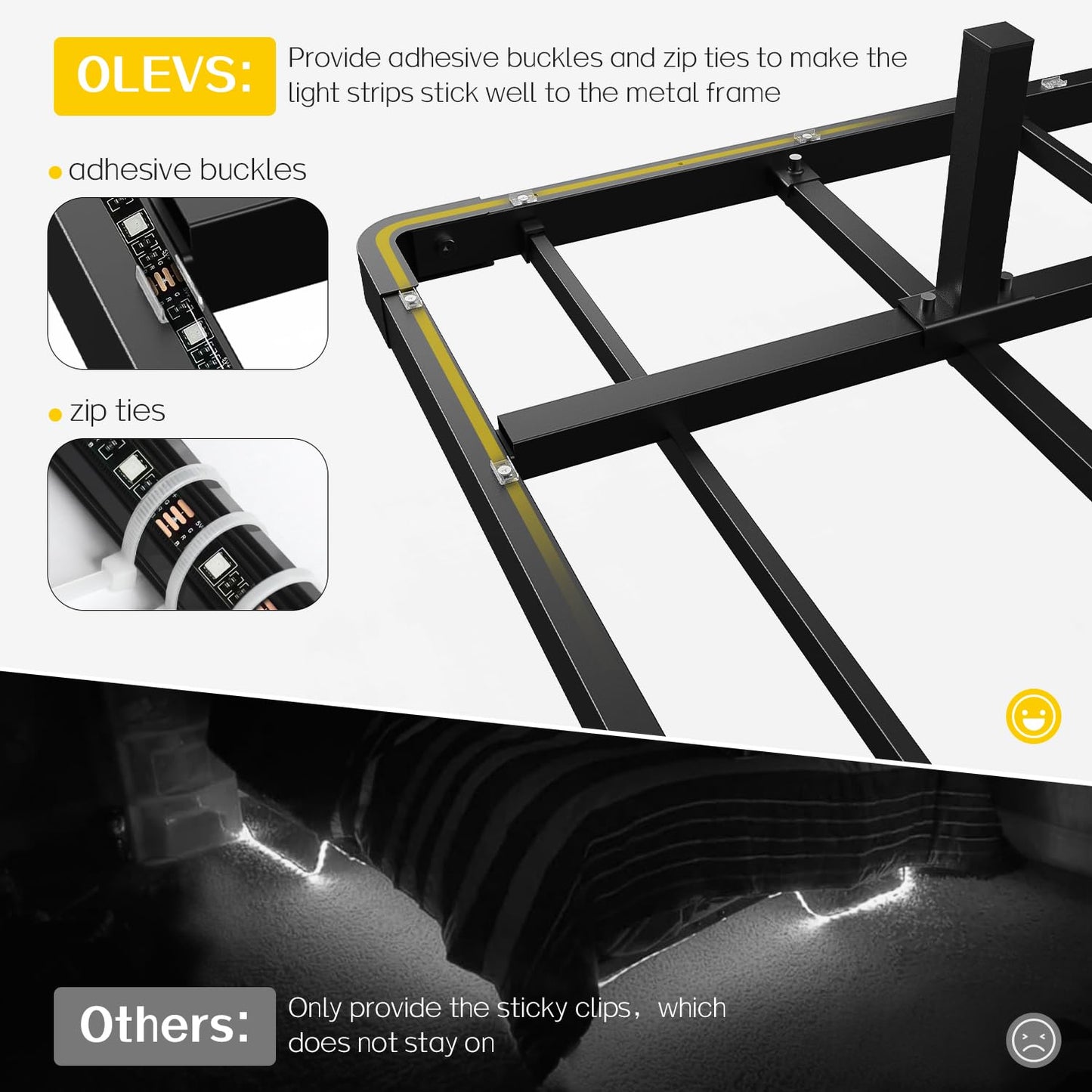 OLEVS Full LED Floating Bed Frame