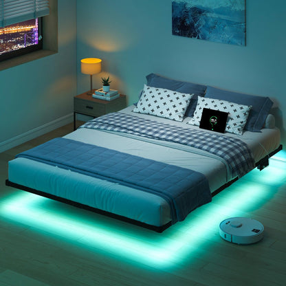 Floating Twin Bed Frame with LED & Charger