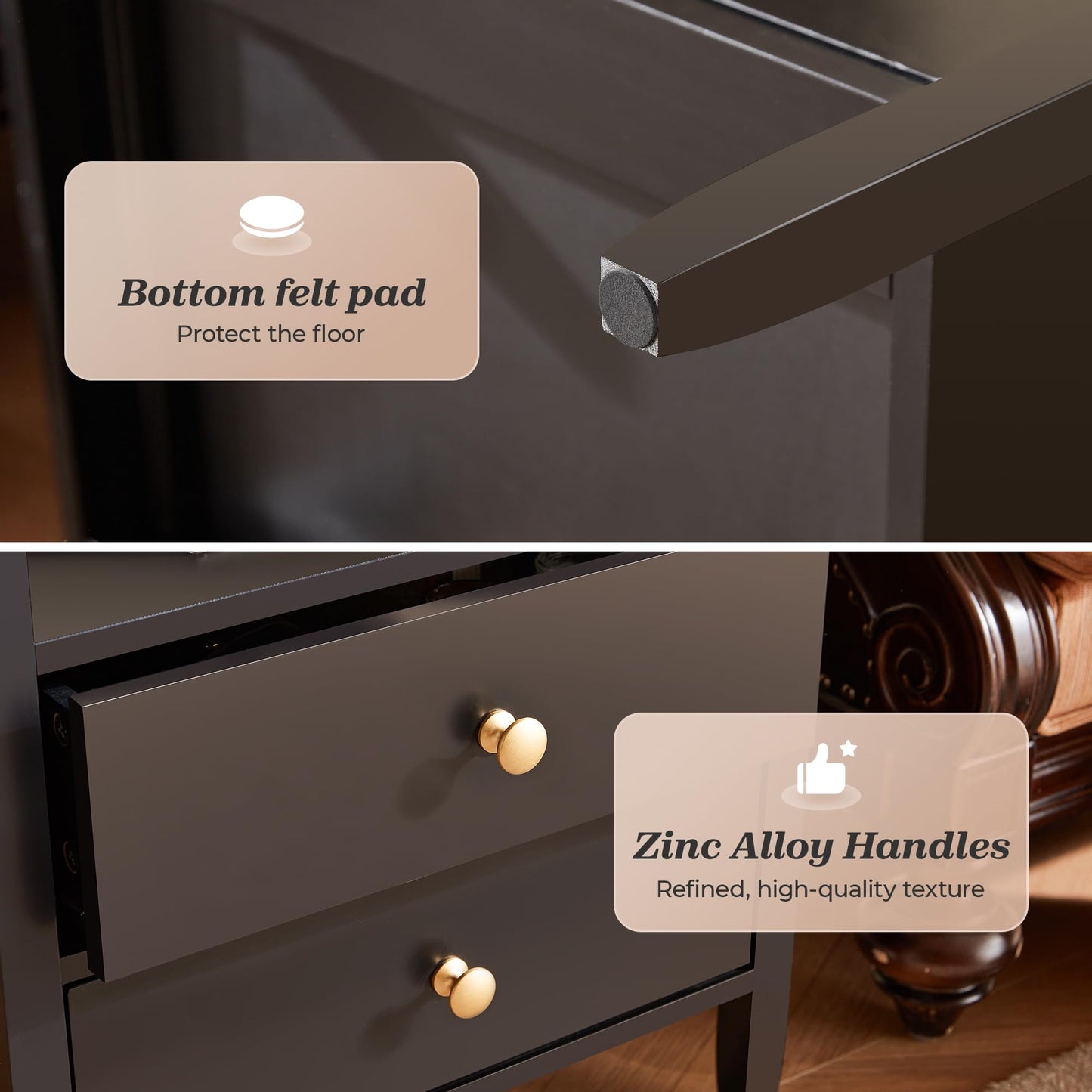 Huuger Black Nightstands Set of 2