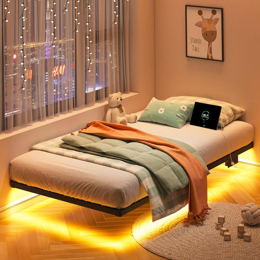 Floating Twin Bed Frame with LED & Charger