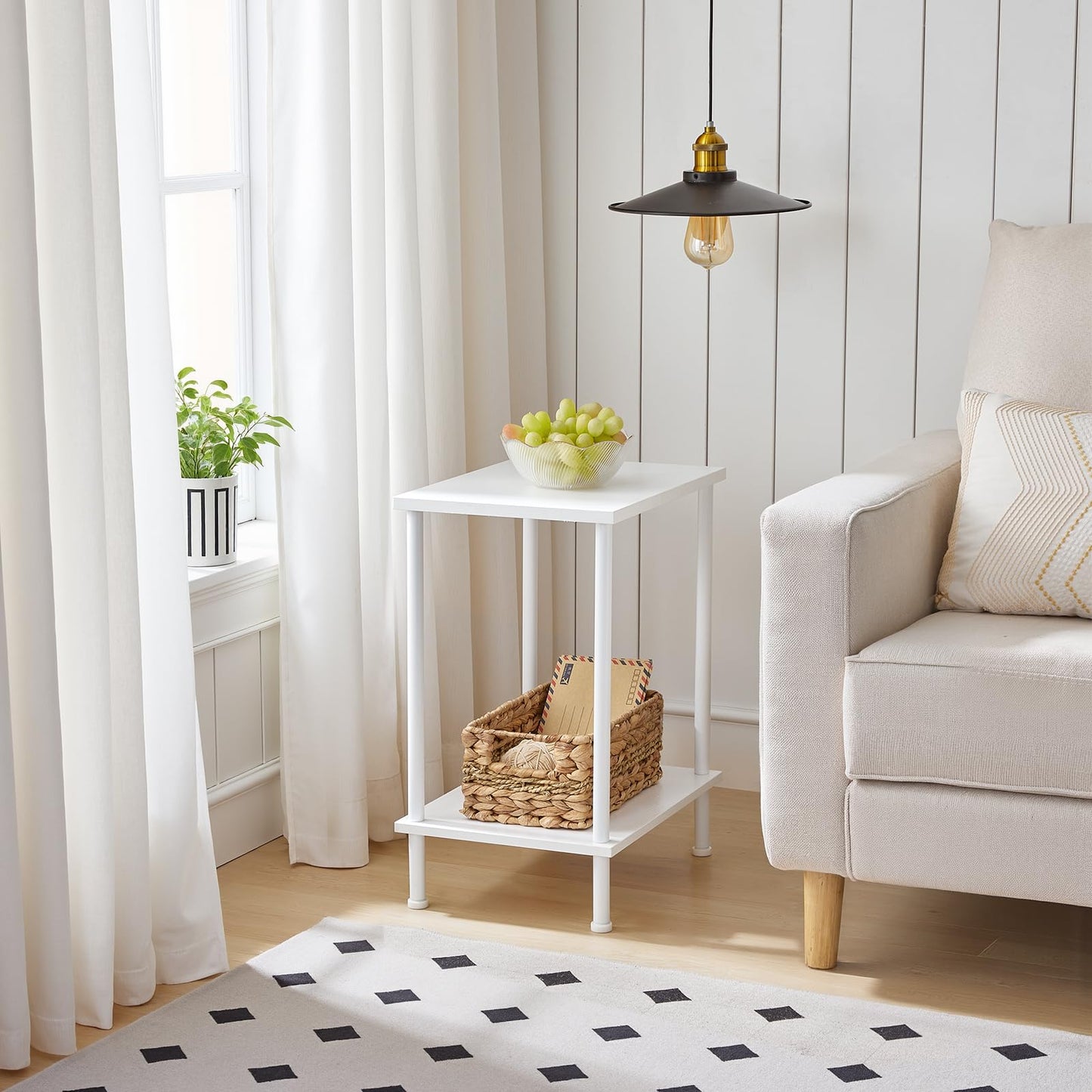 HOOBRO Small Side Table with Shelves