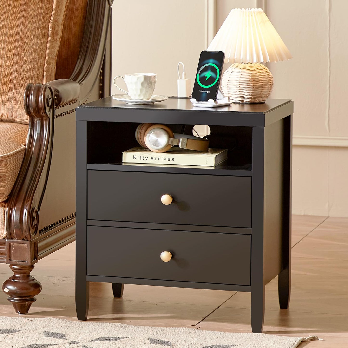 Huuger Black Nightstands Set of 2