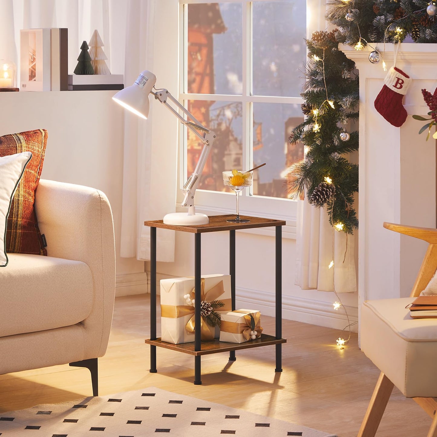HOOBRO Small Side Table with Shelves
