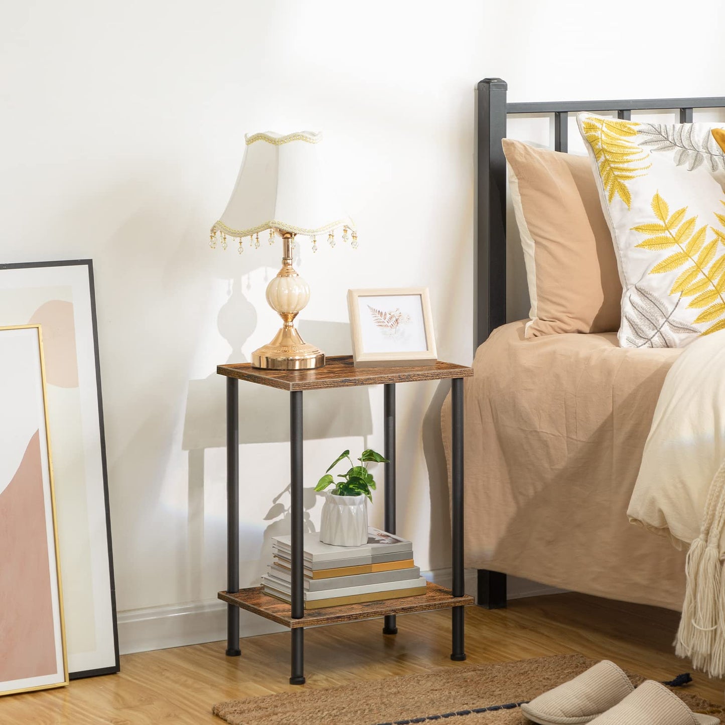 HOOBRO Small Side Table with Shelves