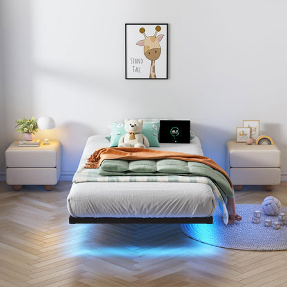 Floating Twin Bed Frame with LED & Charger