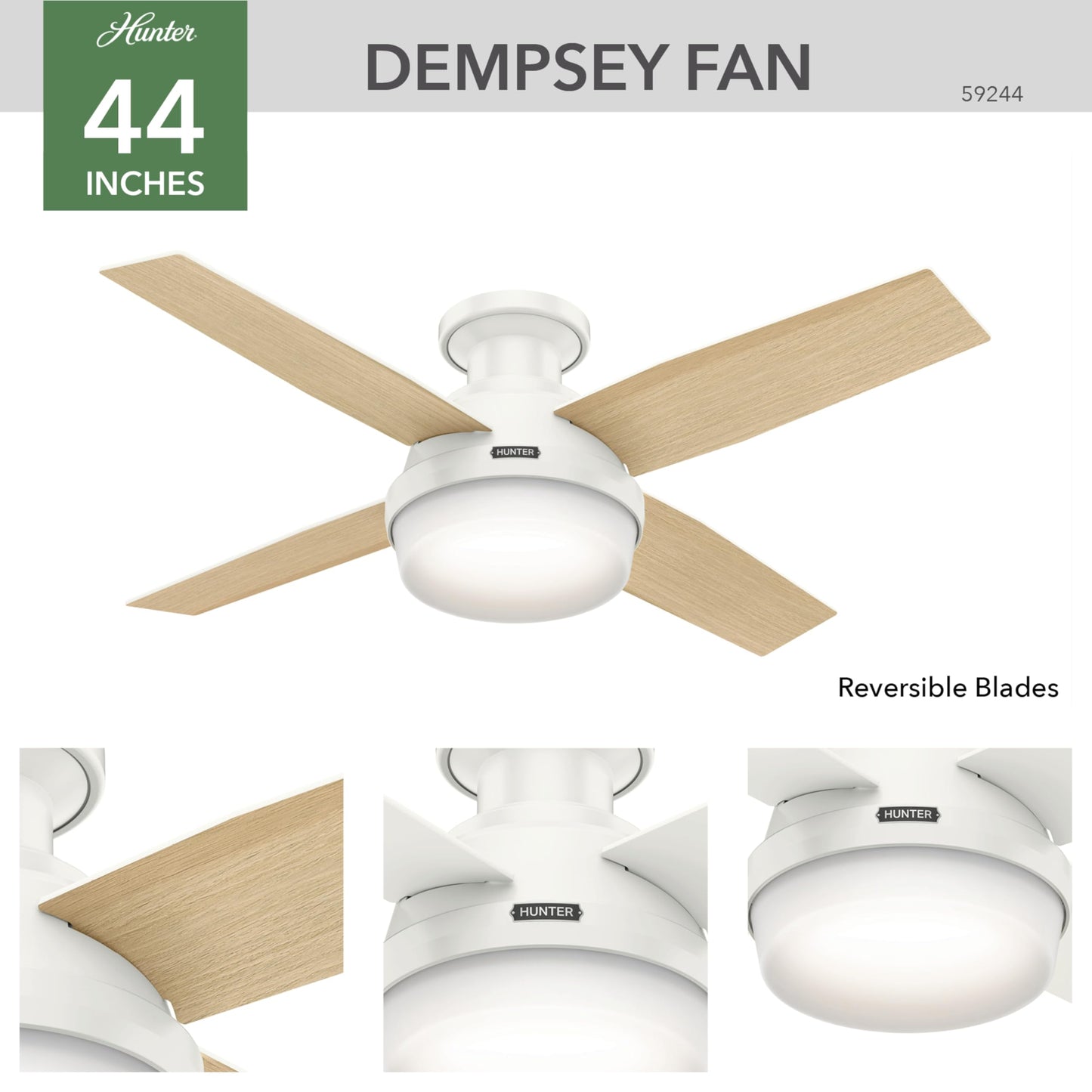 Hunter 59244 Dempsey Ceiling Fan 44 inches Fresh White