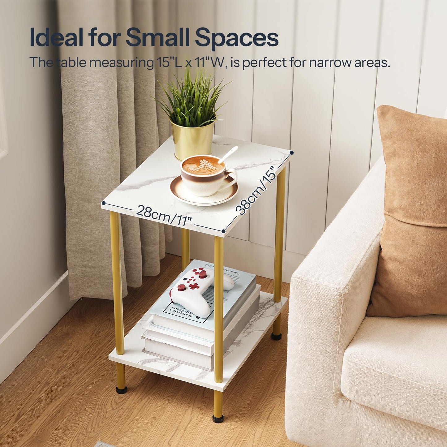 HOOBRO Small Side Table with Shelves