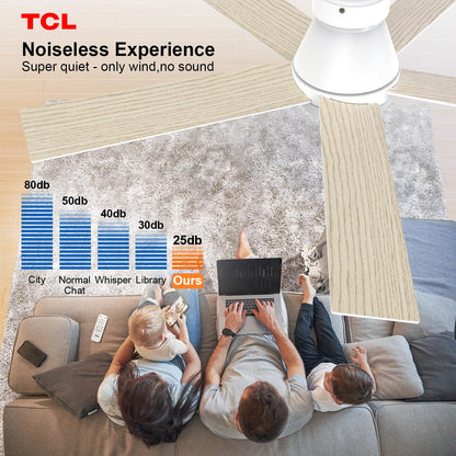 TCL 52" White Ceiling Fan with Light, 5 Blades, 6-Speed