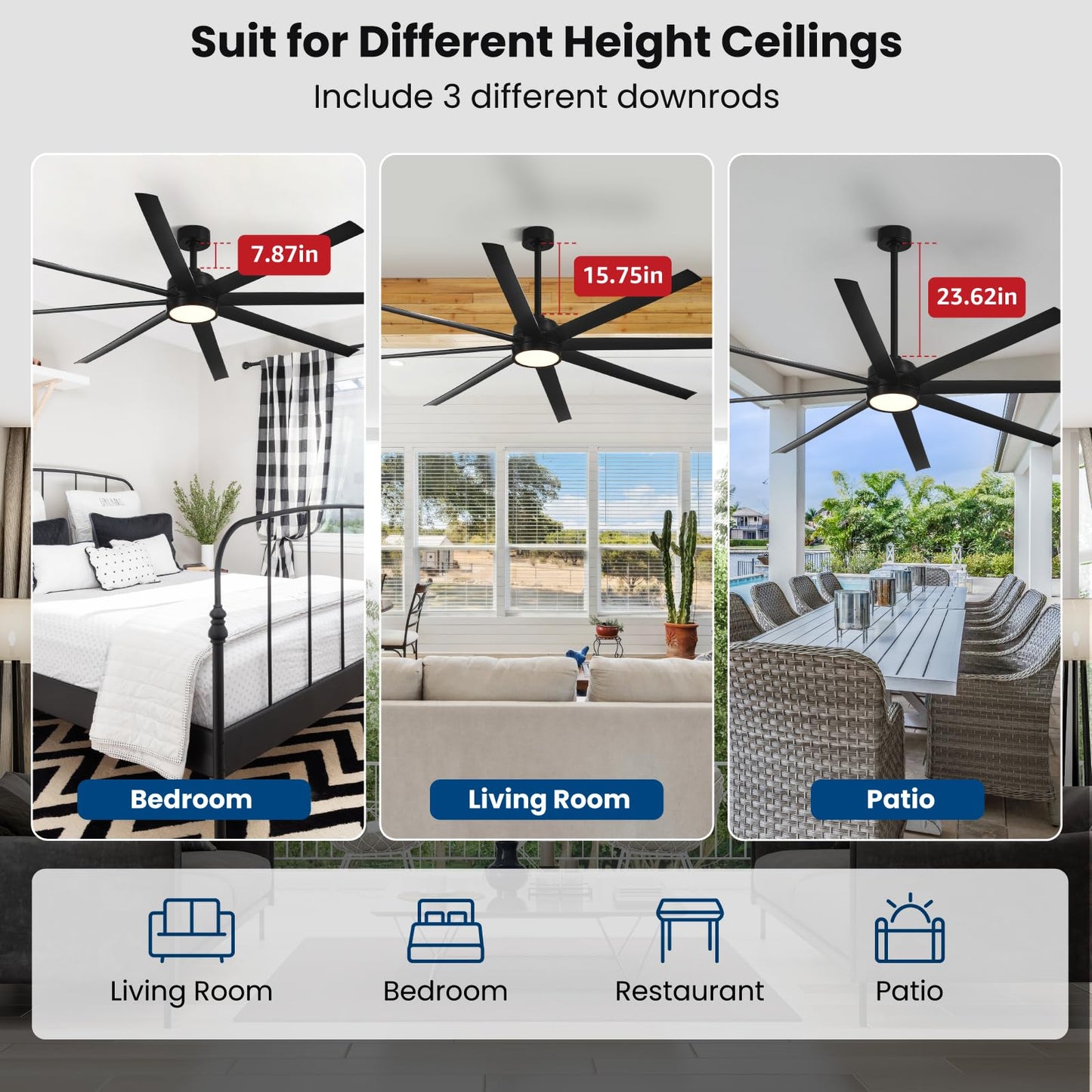 65" Modern Ceiling Fan with Light & Remote