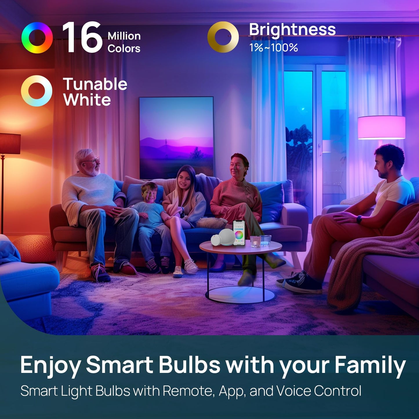 Linkind Smart Bulbs 4-Pack, RGB WiFi LED