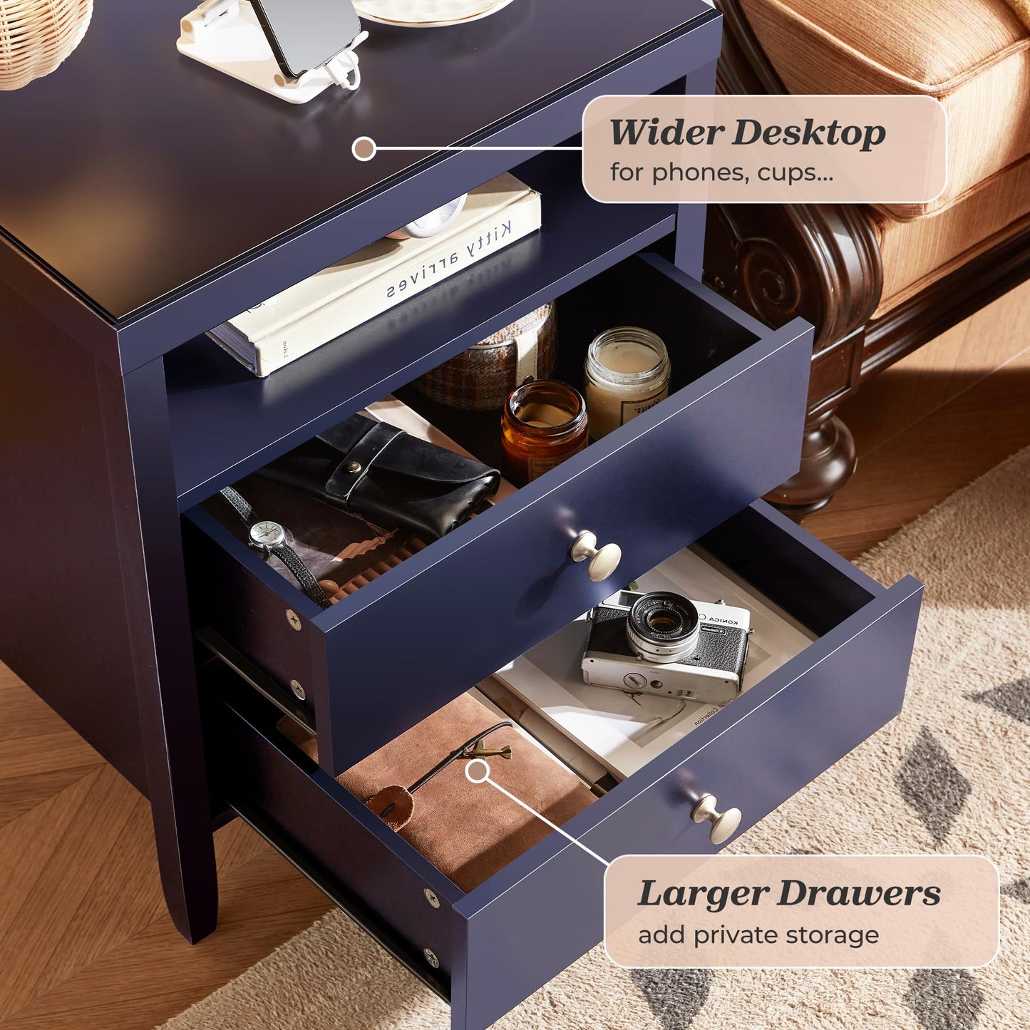 Huuger Black Nightstands Set of 2