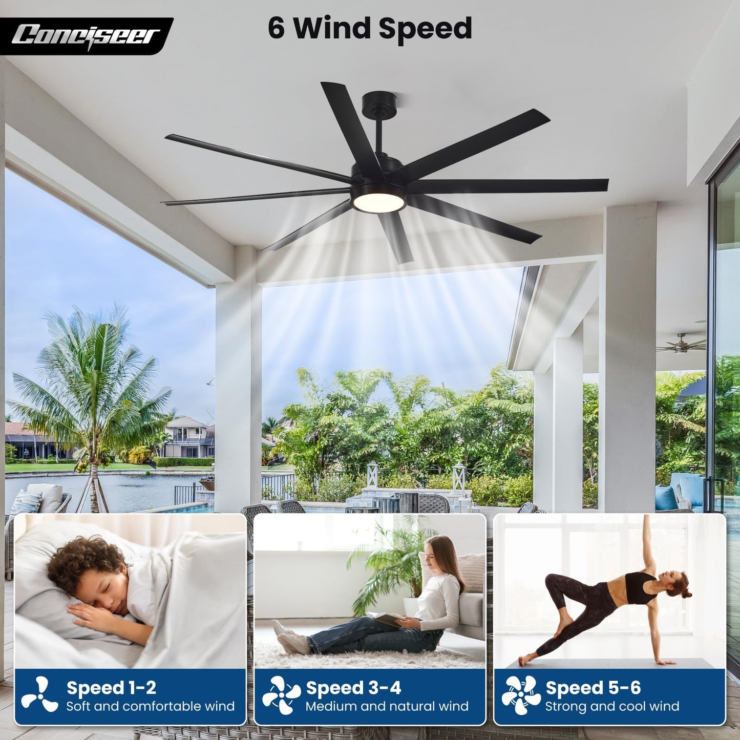 65" Modern Ceiling Fan with Light & Remote