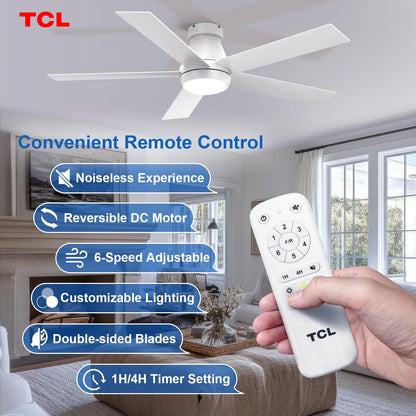 TCL 52" White Ceiling Fan with Light, 5 Blades, 6-Speed
