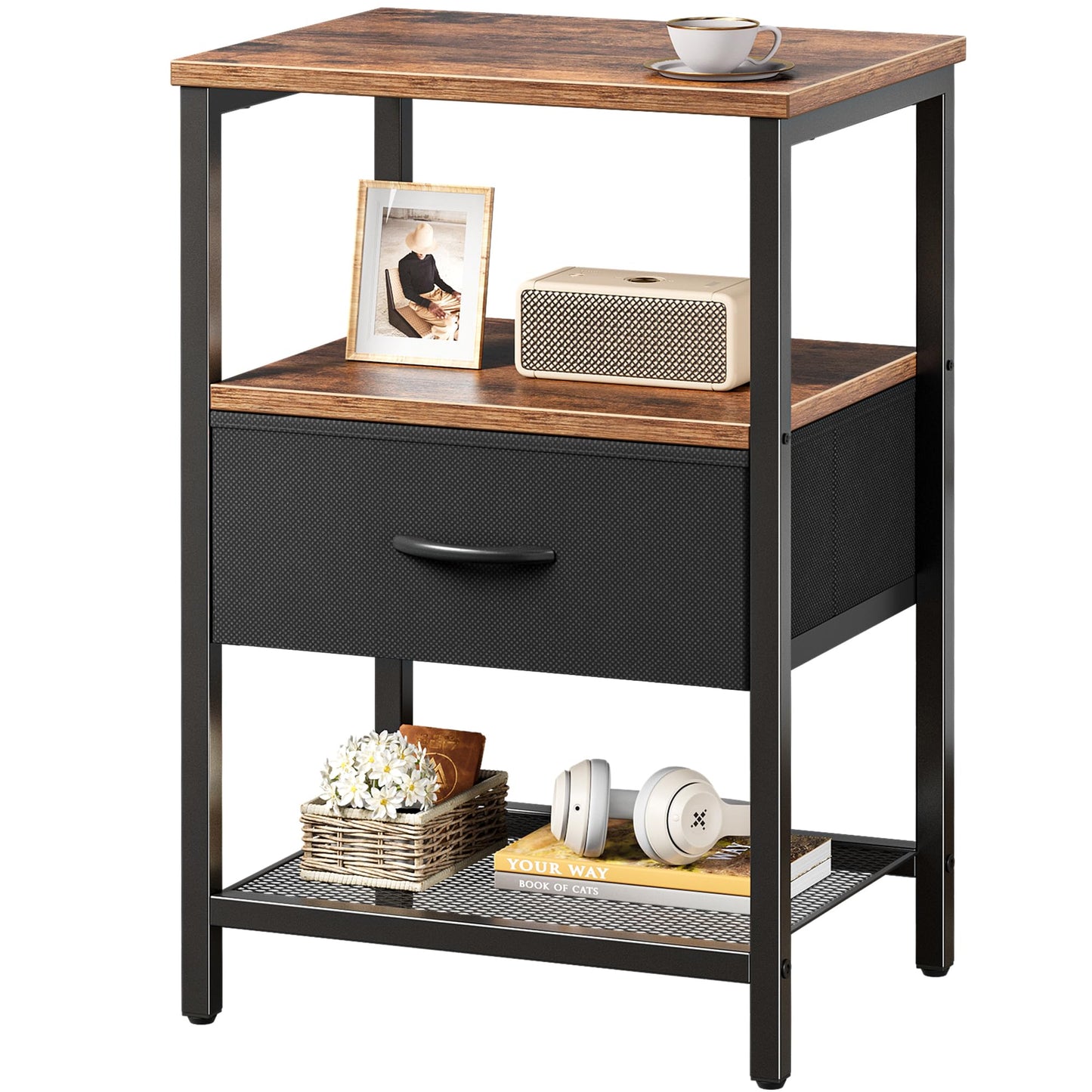 Huuger Fabric Nightstand, Rustic Brown
