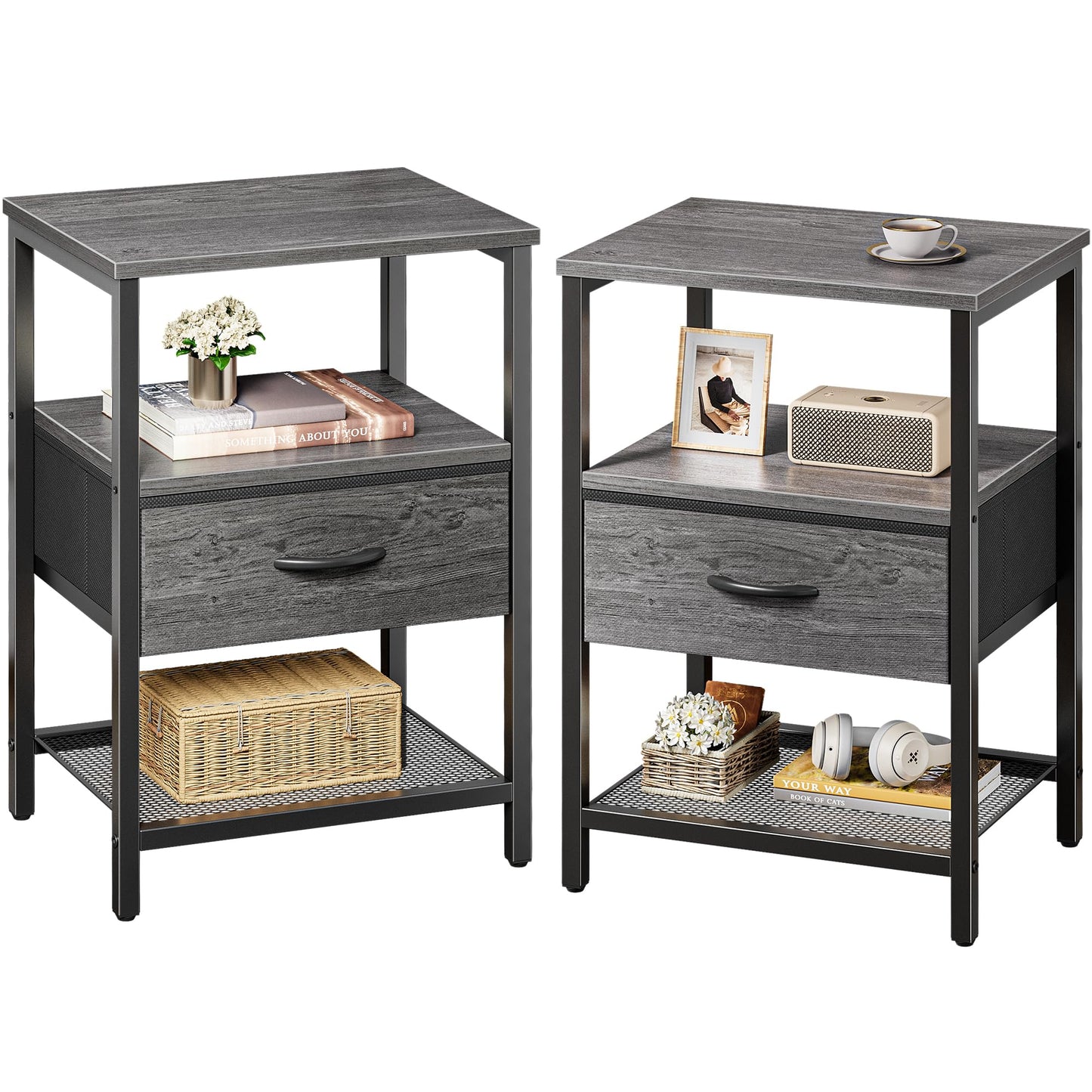 Huuger Fabric Nightstand, Rustic Brown