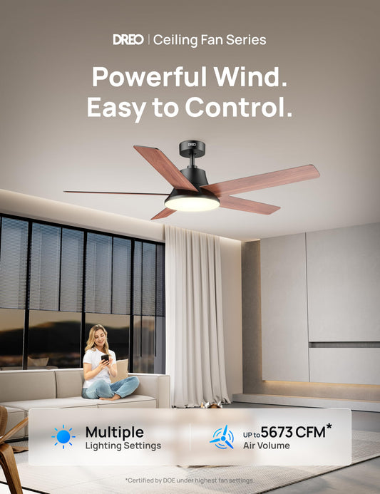 Dreo 52" Ceiling Fan with Light & Remote