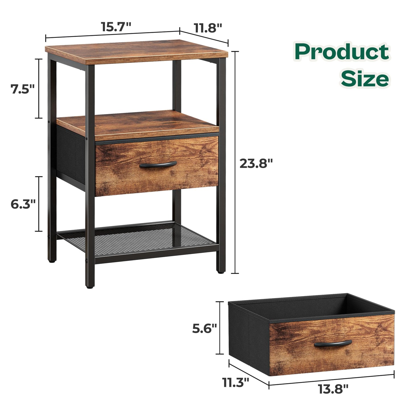 Huuger Fabric Nightstand, Rustic Brown