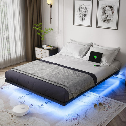 OLEVS Full LED Floating Bed Frame