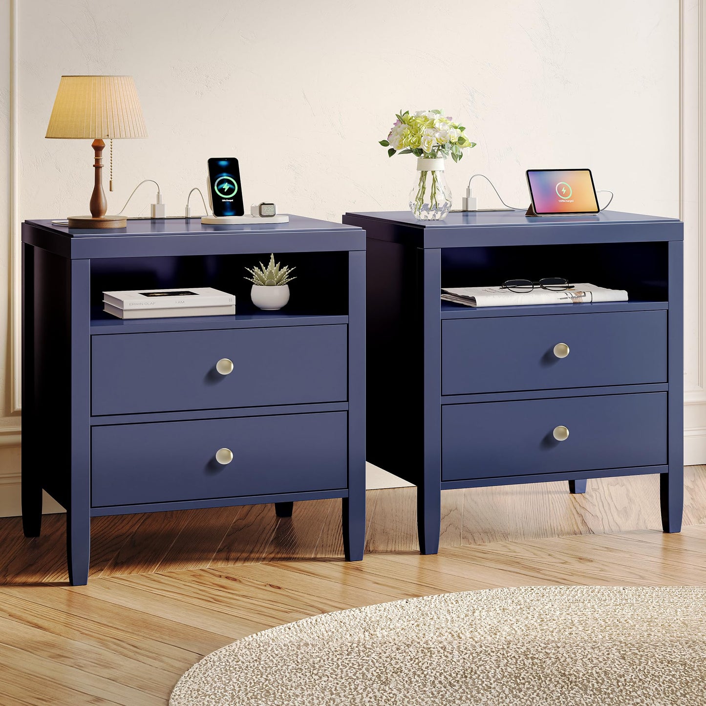 Huuger Black Nightstands Set of 2