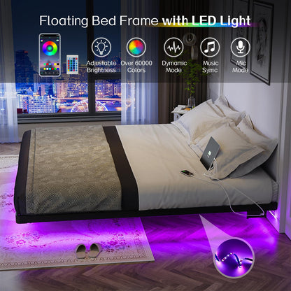 OLEVS Full LED Floating Bed Frame