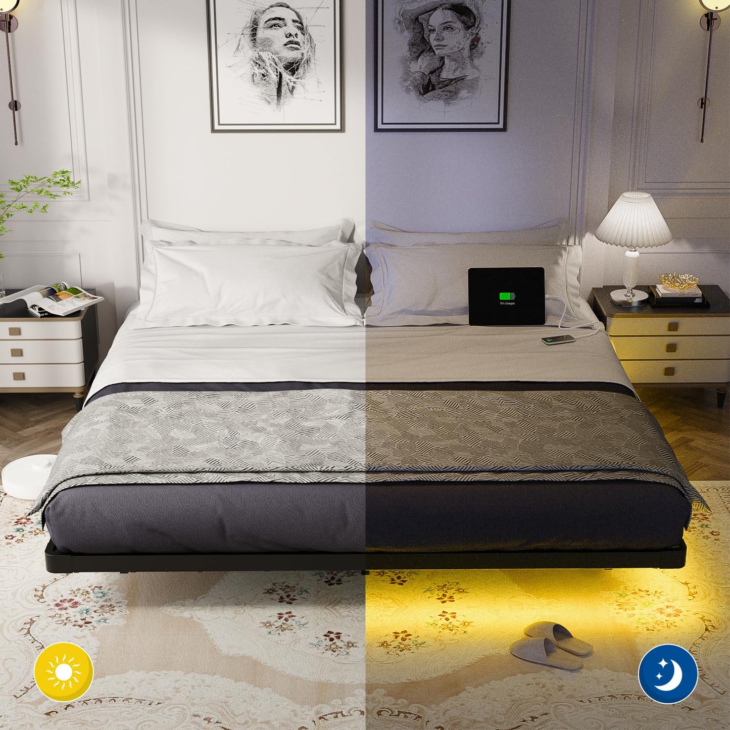 OLEVS Full LED Floating Bed Frame