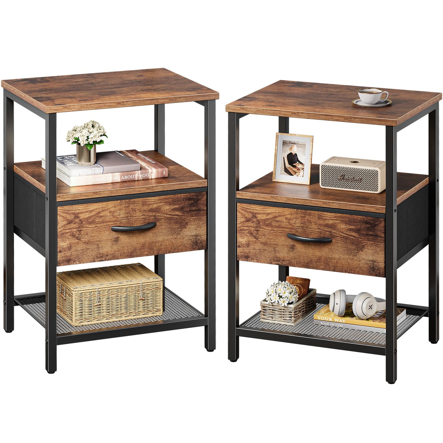 Huuger Fabric Nightstand, Rustic Brown