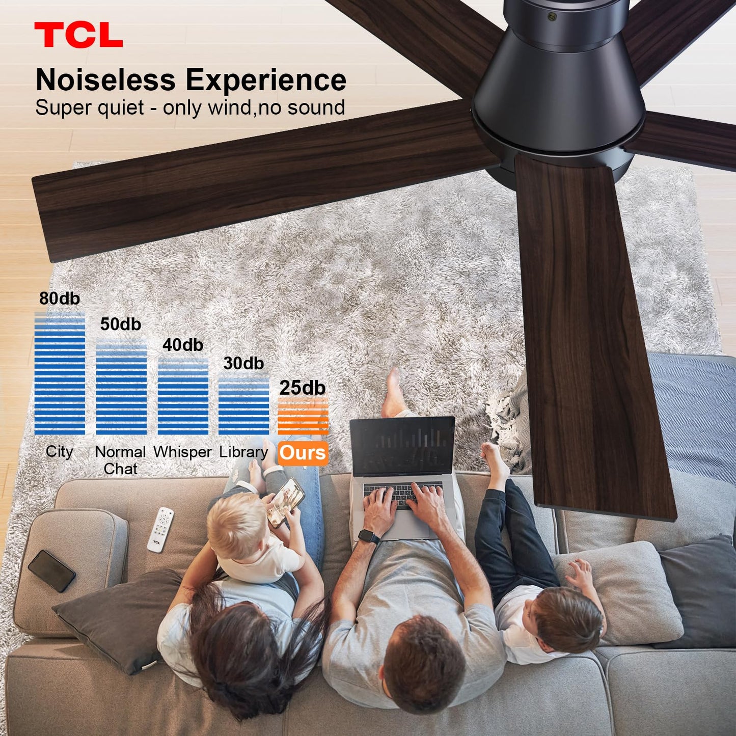 TCL 52" White Ceiling Fan with Light, 5 Blades, 6-Speed