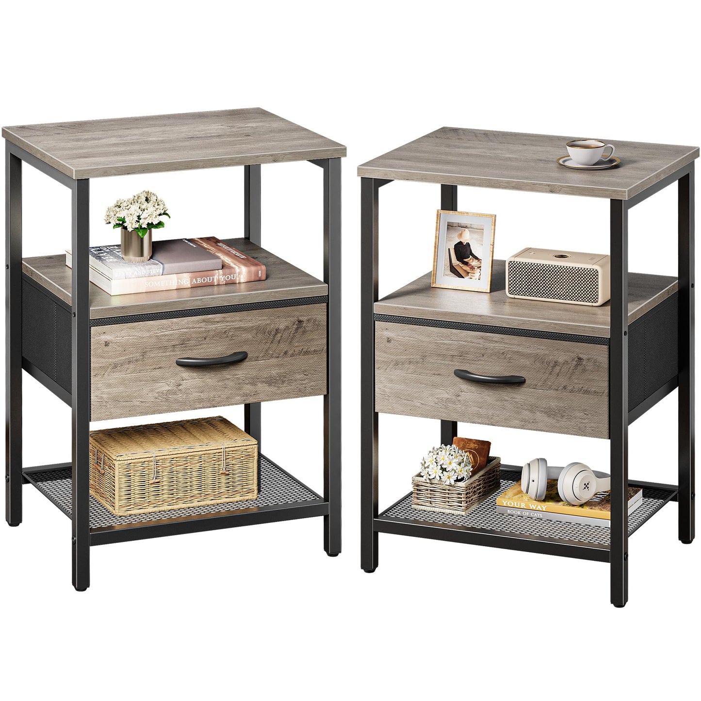Huuger Fabric Nightstand, Rustic Brown