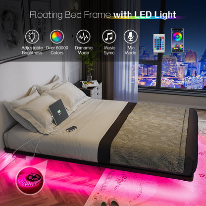 OLEVS Full LED Floating Bed Frame