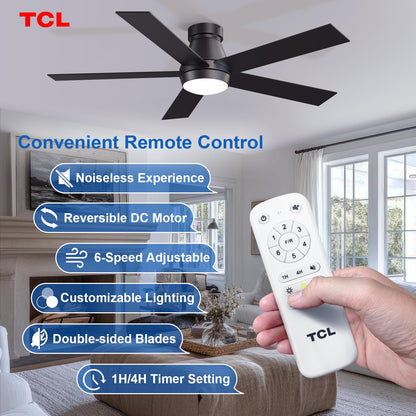 TCL 52" White Ceiling Fan with Light, 5 Blades, 6-Speed