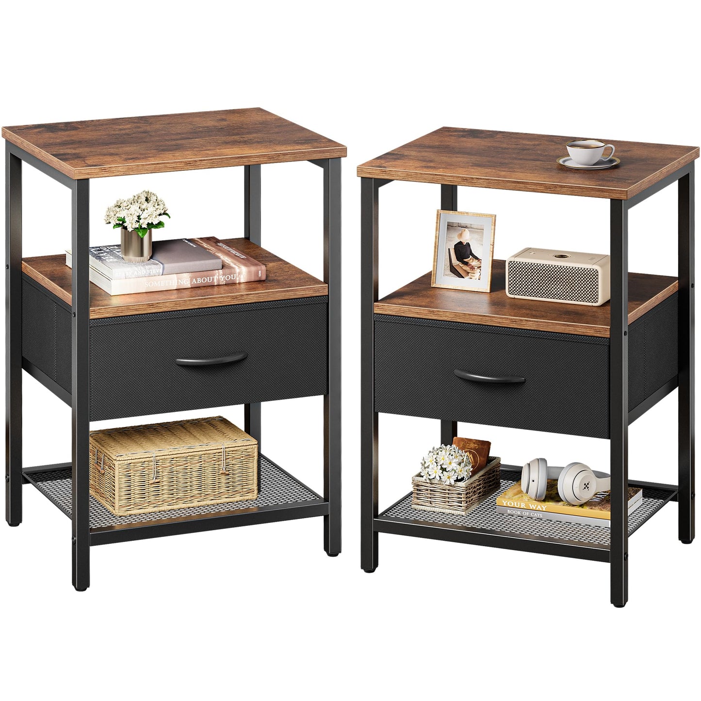Huuger Fabric Nightstand, Rustic Brown