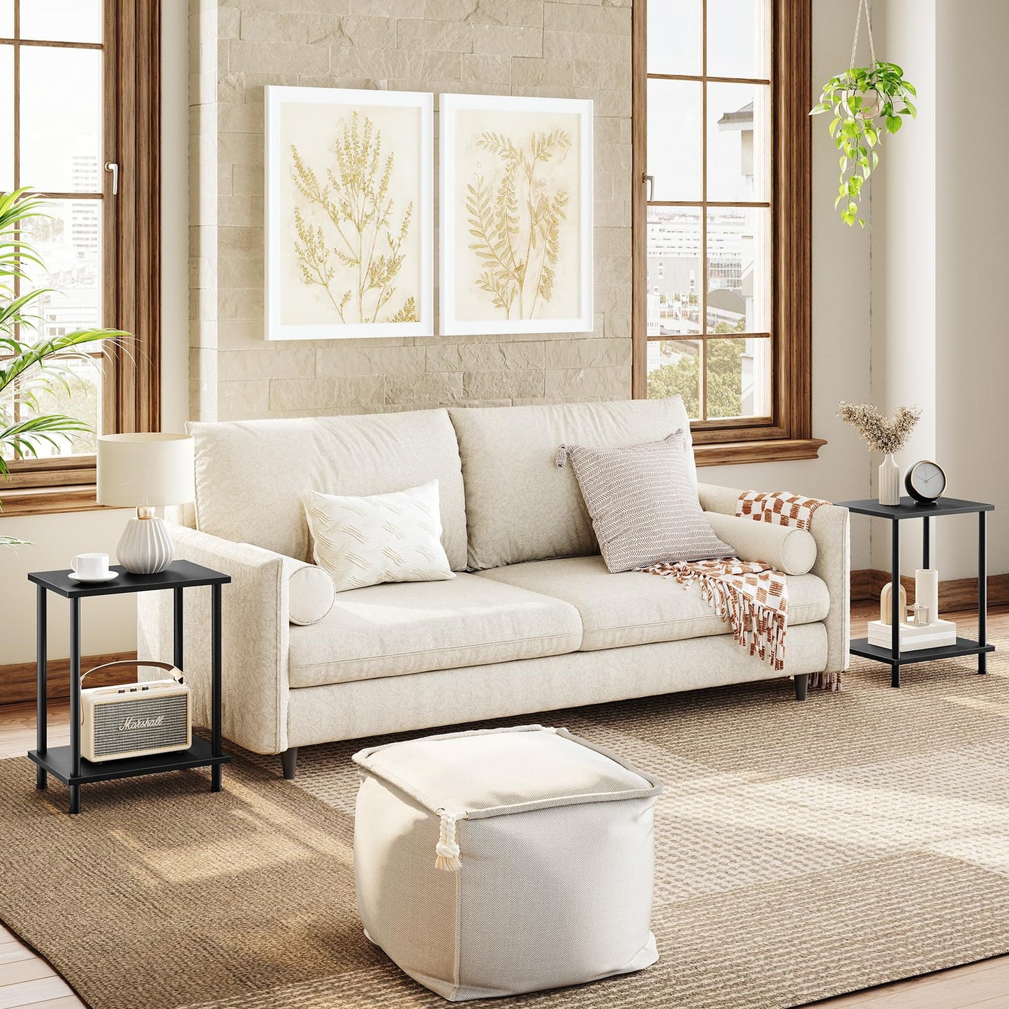 HOOBRO Small Side Table with Shelves