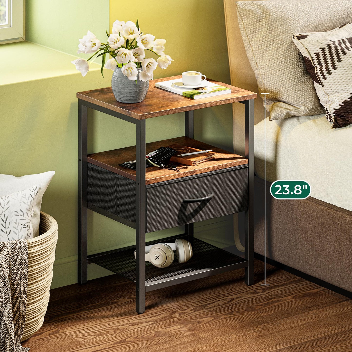 Huuger Fabric Nightstand, Rustic Brown