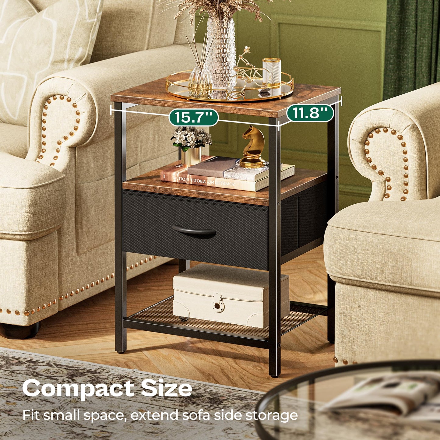 Huuger Fabric Nightstand, Rustic Brown
