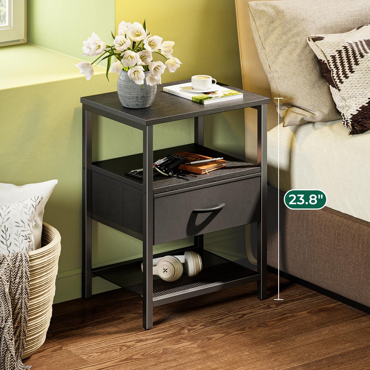 Huuger Fabric Nightstand, Rustic Brown