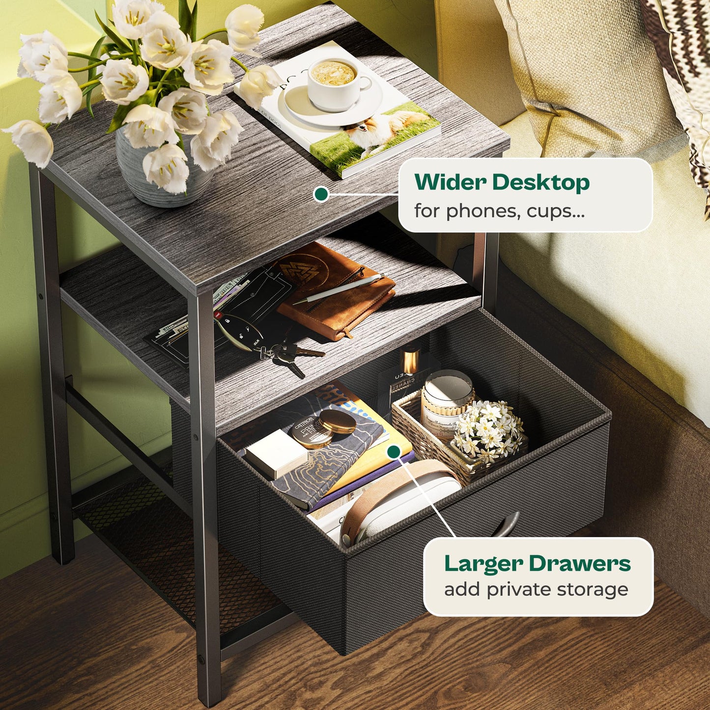 Huuger Fabric Nightstand, Rustic Brown