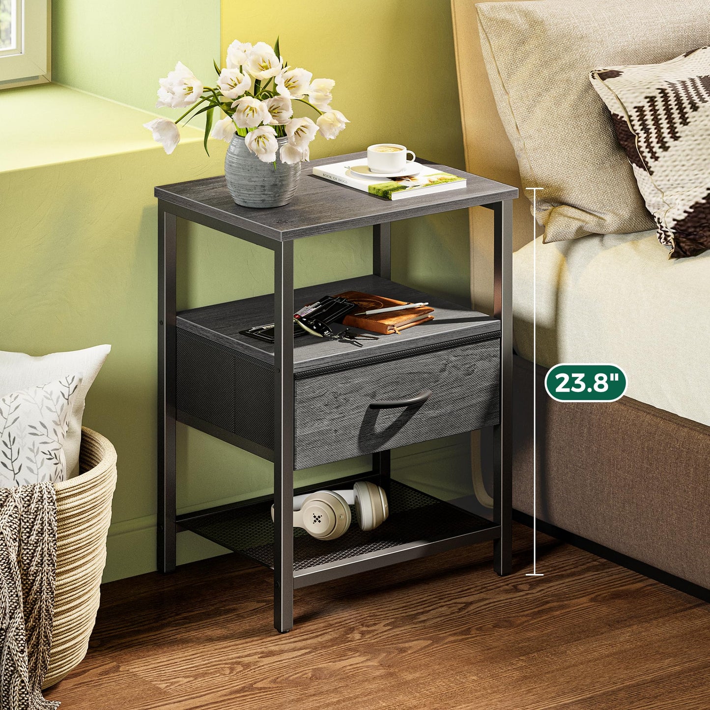 Huuger Fabric Nightstand, Rustic Brown