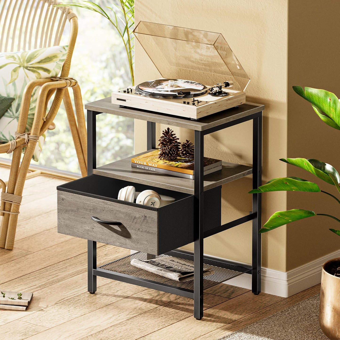 Huuger Fabric Nightstand, Rustic Brown