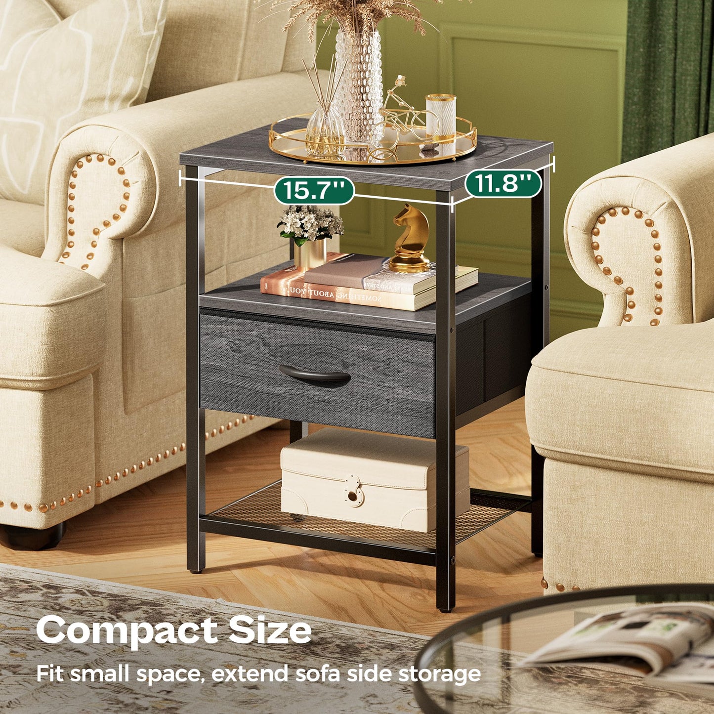 Huuger Fabric Nightstand, Rustic Brown