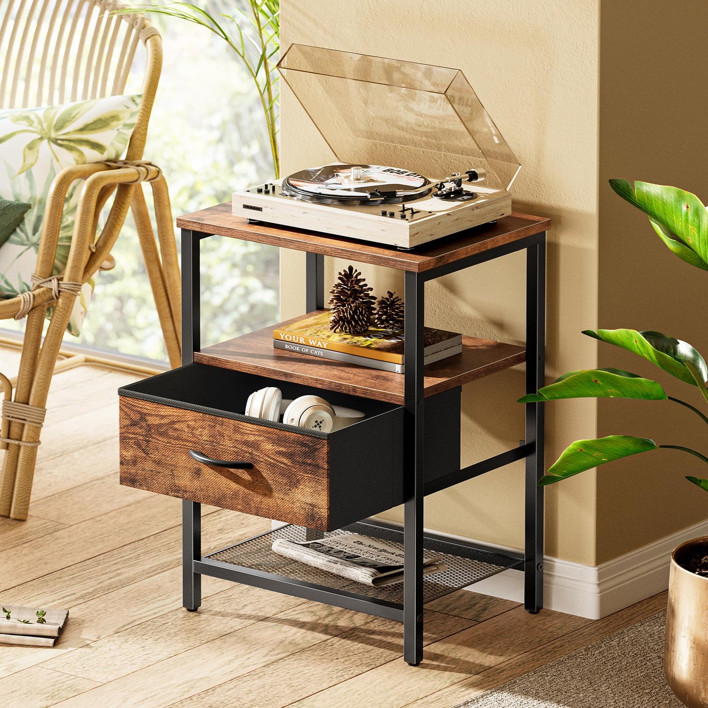 Huuger Fabric Nightstand, Rustic Brown