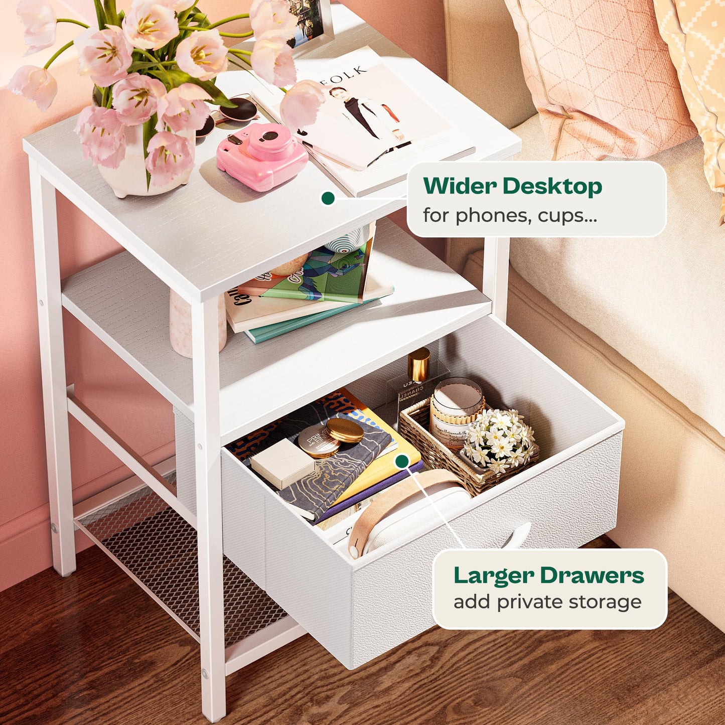 Huuger Fabric Nightstand, Rustic Brown