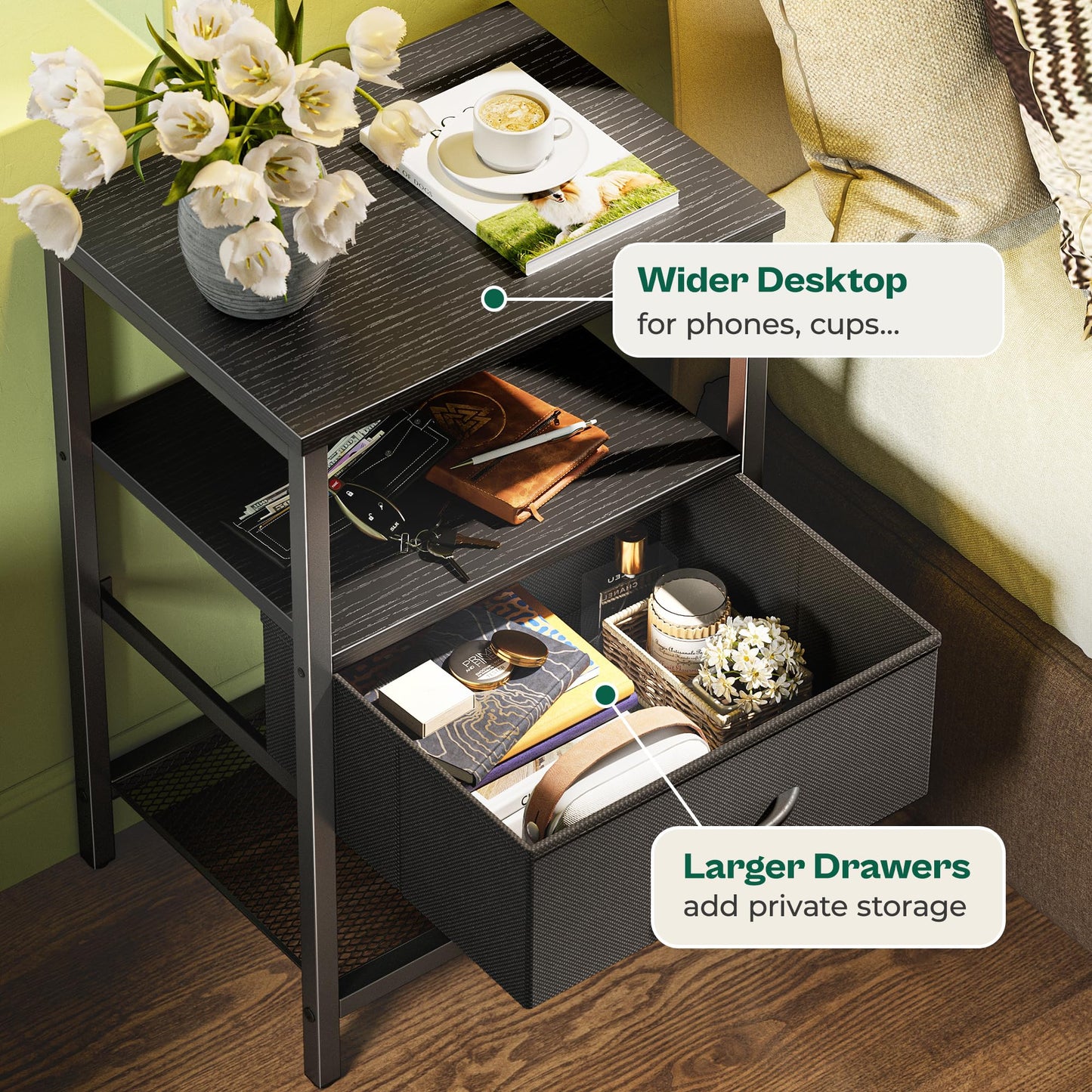 Huuger Fabric Nightstand, Rustic Brown